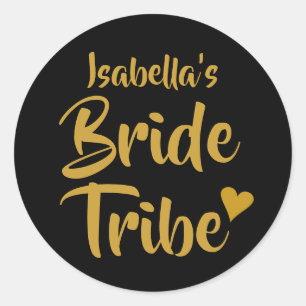 Personalised Bride Tribe Gold Heart Classic Round Sticker