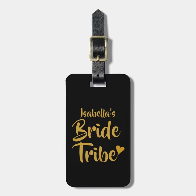 Personalised Bride Tribe Gold Heart Luggage Tag (Front Vertical)
