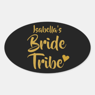 Personalised Bride Tribe Gold Heart Oval Sticker