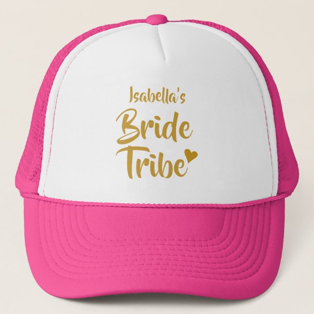 Personalised Bride Tribe Gold Heart Trucker Hat (Front)