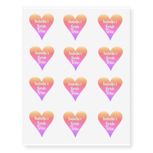 Personalised Bride Tribe Pink Blush Heart Temporary Tattoos (Front)