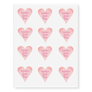 Personalised Bride Tribe Pink Heart Temporary Tattoos