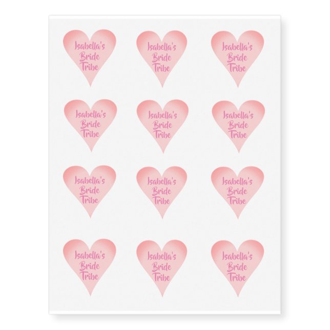 Personalised Bride Tribe Pink Heart Temporary Tattoos (Front)