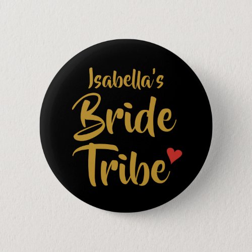 Personalised Bride Tribe Red Heart Button