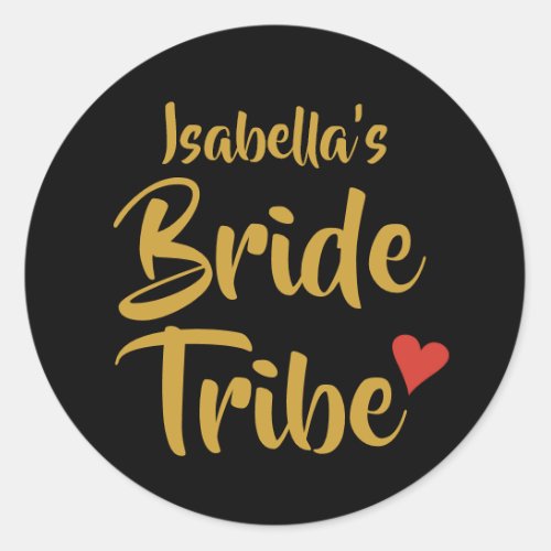 Personalised Bride Tribe Red Heart Classic Round Sticker