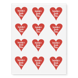 Personalised Bride Tribe Red Heart Temporary Tattoos