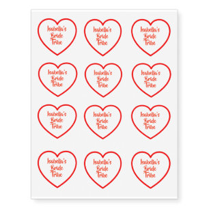 Personalised Bride Tribe Red Heart Temporary Tattoos