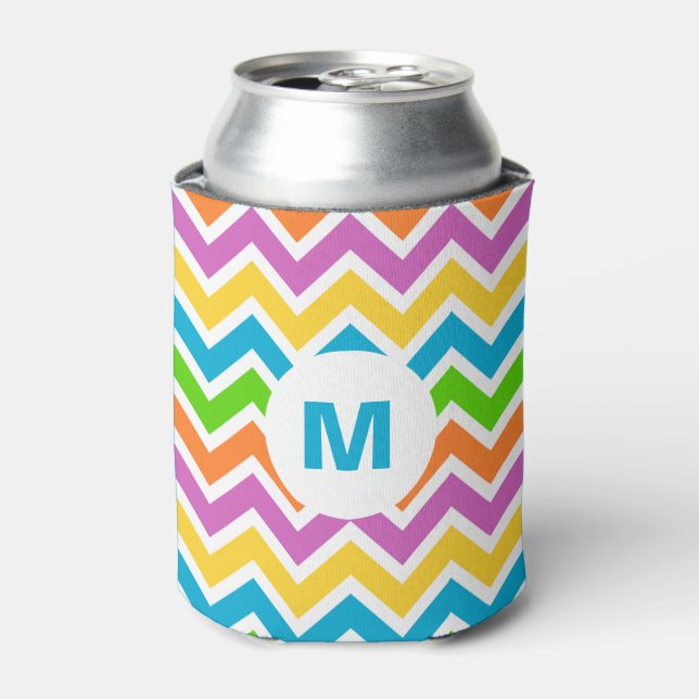 Personalised Bright Colors Chevron Monogram Can Cooler (Can Front)