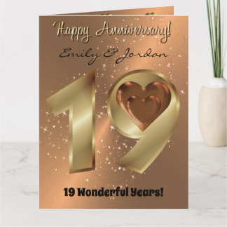 Personalised Bronze 19th Wedding Anniversary Card
