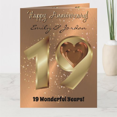 Personalised Bronze 19th Wedding Anniversary Card