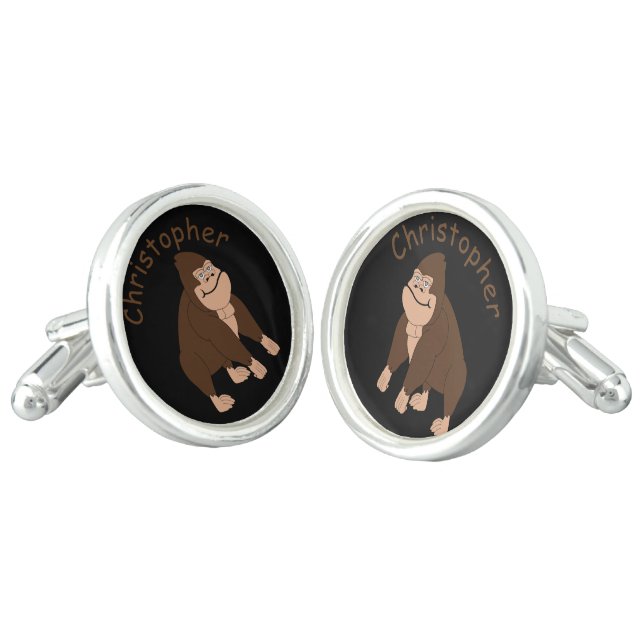 Personalised Brown Gorilla Design Cufflinks (Angled)