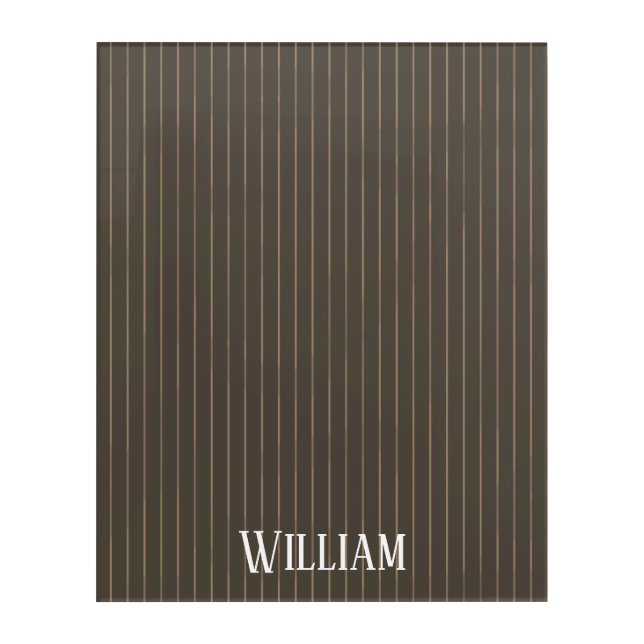 Personalised brown retro pinstripes acrylic print (Front)