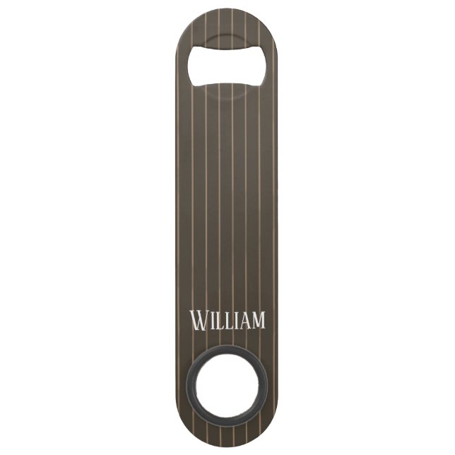 Personalised brown retro pinstripes bar key (Front)