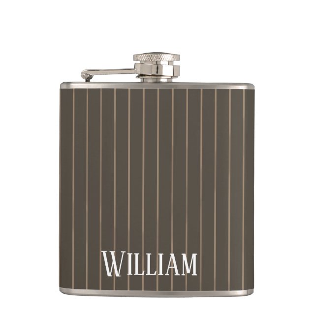Personalised brown retro pinstripes flask (Front)