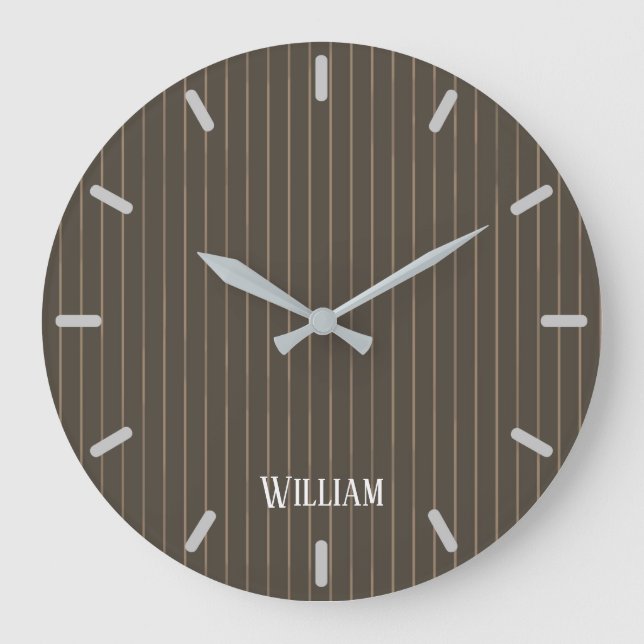 Personalised brown retro pinstripes large clock (Front)