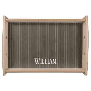 Personalised brown retro pinstripes serving tray