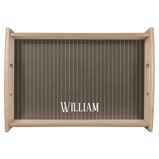 Personalised brown retro pinstripes serving tray (Front)