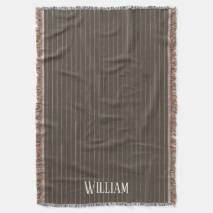 Personalised brown retro pinstripes throw blanket
