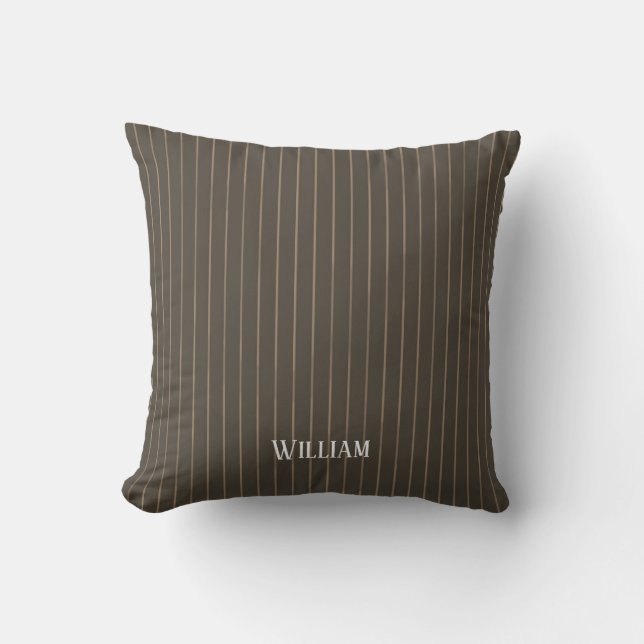 Personalised brown retro pinstripes throw pillow (Front)