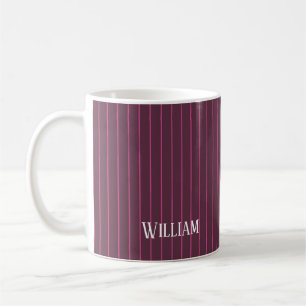 Personalised burgundy pinstripes coffee mug