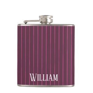 Personalised burgundy pinstripes flask