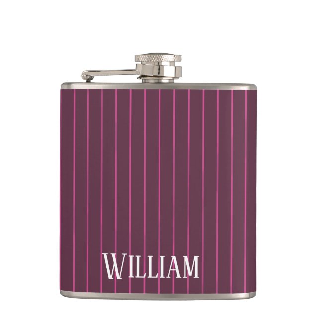 Personalised burgundy pinstripes flask (Front)