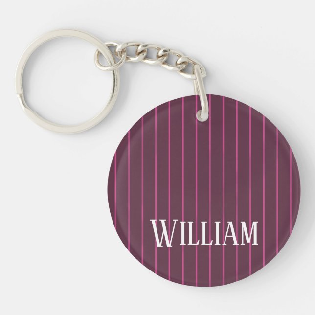 Personalised burgundy pinstripes keychain (Front)