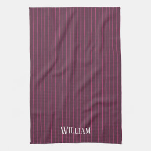 Personalised burgundy pinstripes kitchen towel