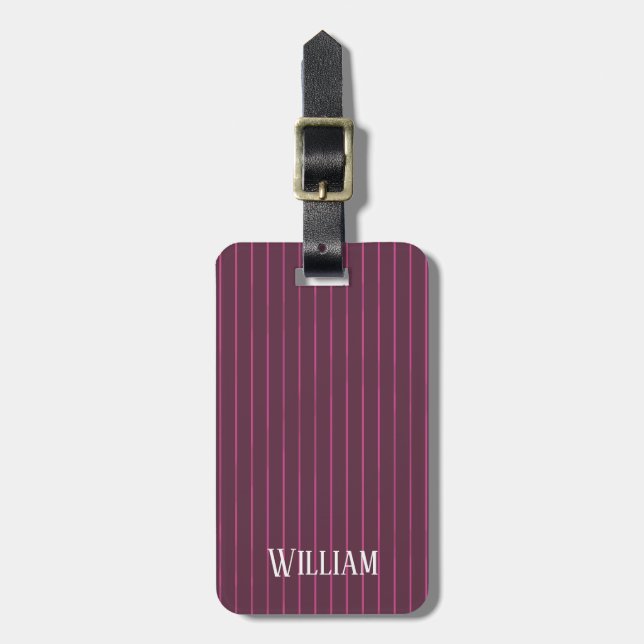 Personalised burgundy pinstripes luggage tag (Front Vertical)