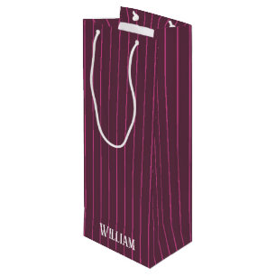 Personalised burgundy pinstripes wine gift bag