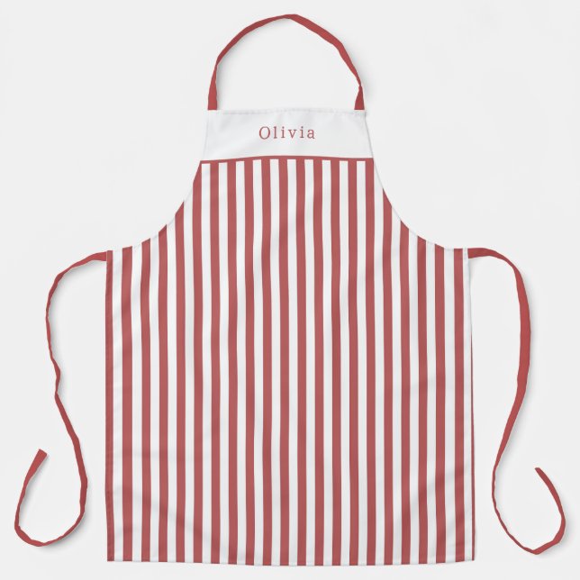 Personalised Burgundy Stripe Pattern Apron (Front)