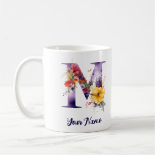 Personalised Butterfly and Flowers  Letter "M" Coffee Mug