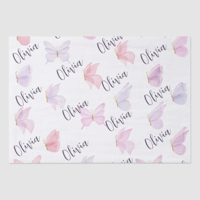 Personalised Butterfly Wrapping Paper. Tissue Paper (Front)