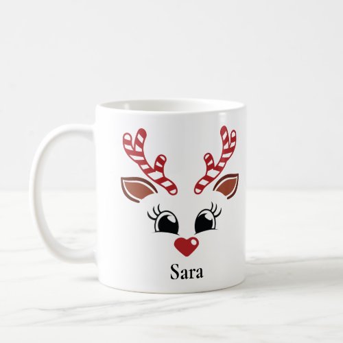 Personalised Candy Cane Reindeer Christmas Mug