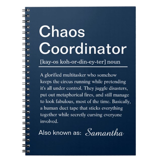 Personalised Chaos Coordinator Definition Notebook (Front)