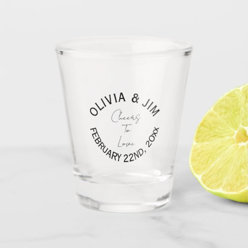 Personalised cheers to love wedding shooters  shot glass