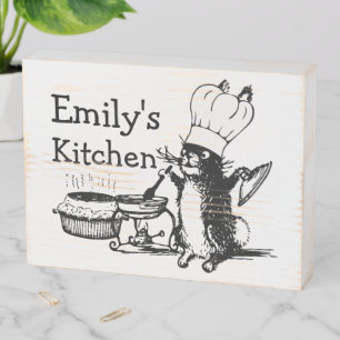 Personalised Chef Cute Bunny Kitchen Wooden Box Sign