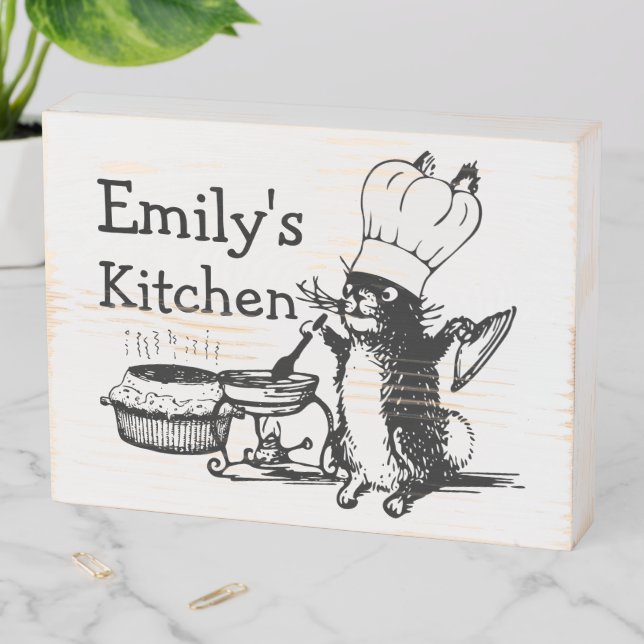 Personalised Chef Cute Bunny Kitchen Wooden Box Sign (In Situ Horizontal)