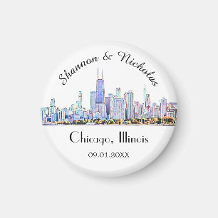Personalised Chicago Skyline Wedding Magnet