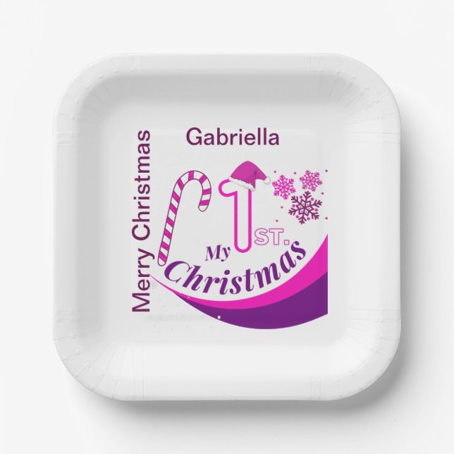 Personalised Christmas Baby "My 1st Christmas" Paper Plates (Front)