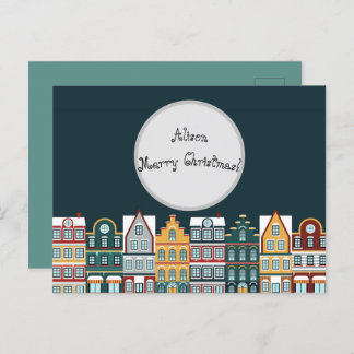 Personalised Christmas Eve Houses Postcard