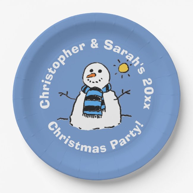 Personalised Christmas Party Snowman Paper Plate