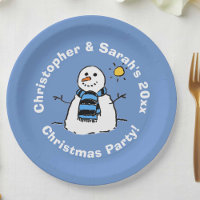 Personalised Christmas Party Snowman Paper Plate