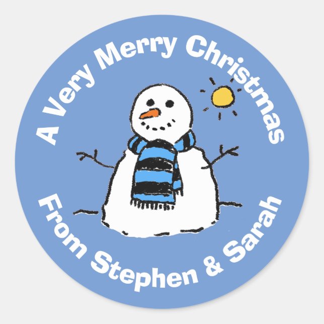 Personalised Christmas Snowman Classic Round Stick Classic Round Sticker (Front)