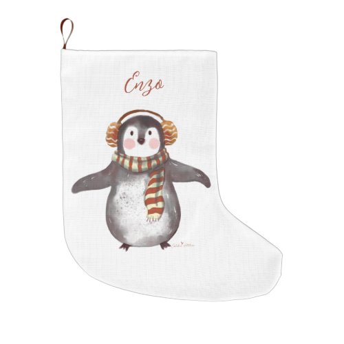 Personalised Christmas Stocking with Penguin