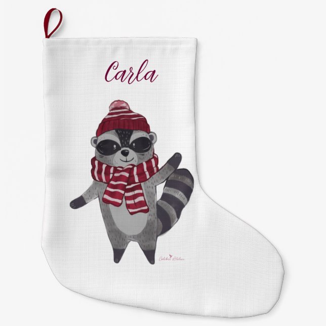 Personalised Christmas Stocking with Racoon (Front)