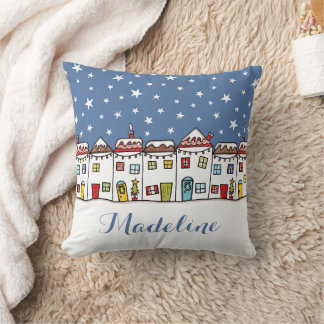 Personalised Christmas Street Snow Scene Cushion