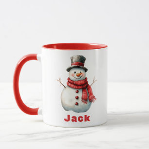 Personalised Christmas Top Hat Red Scarf Snowman Mug