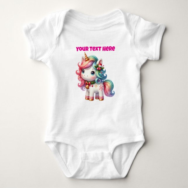 Personalised Christmas Unicorn Baby Bodysuit (Front)