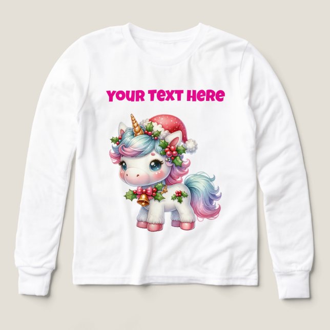 Personalised Christmas Unicorn Girls’ T-Shirt Tri-Blend Shirts (Design Front)